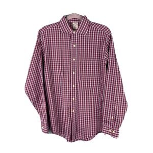 Brooks Brothers 346 Mens LS Slim‎ Fit Checkered Dress Shirt Medium Blue Red